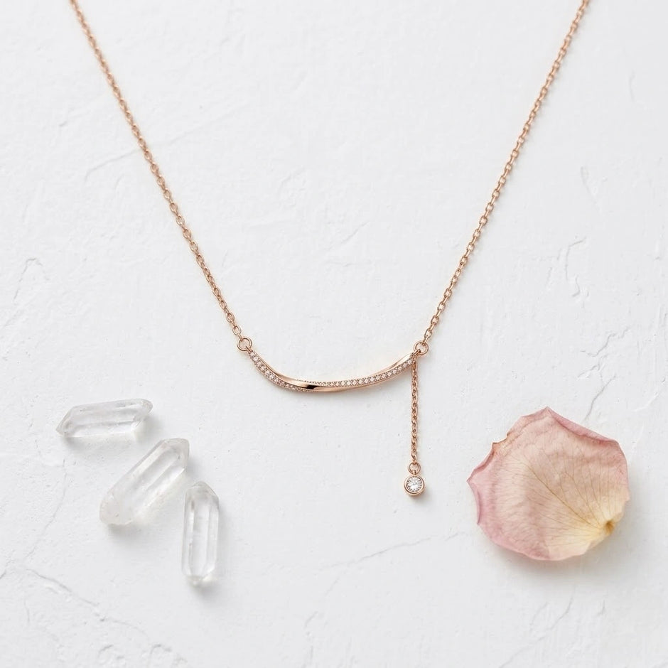 Rose Gold Curved Bar 925 Sterling Silver Pendant Chain for Women