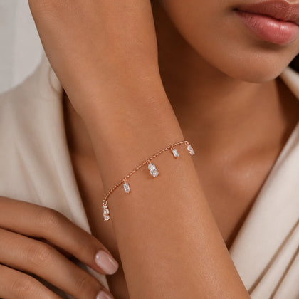 Rose gold 925 sterling silver dangling crystal bracelet for women