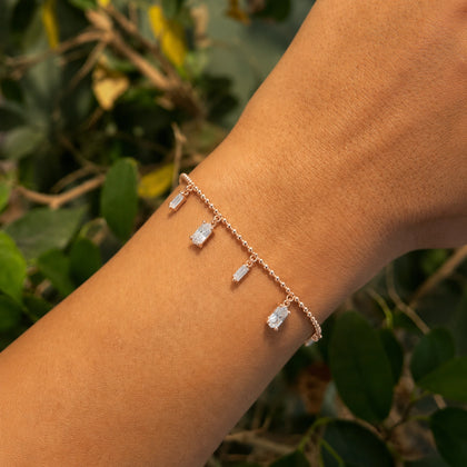 Rose gold 925 sterling silver dangling crystal bracelet for women