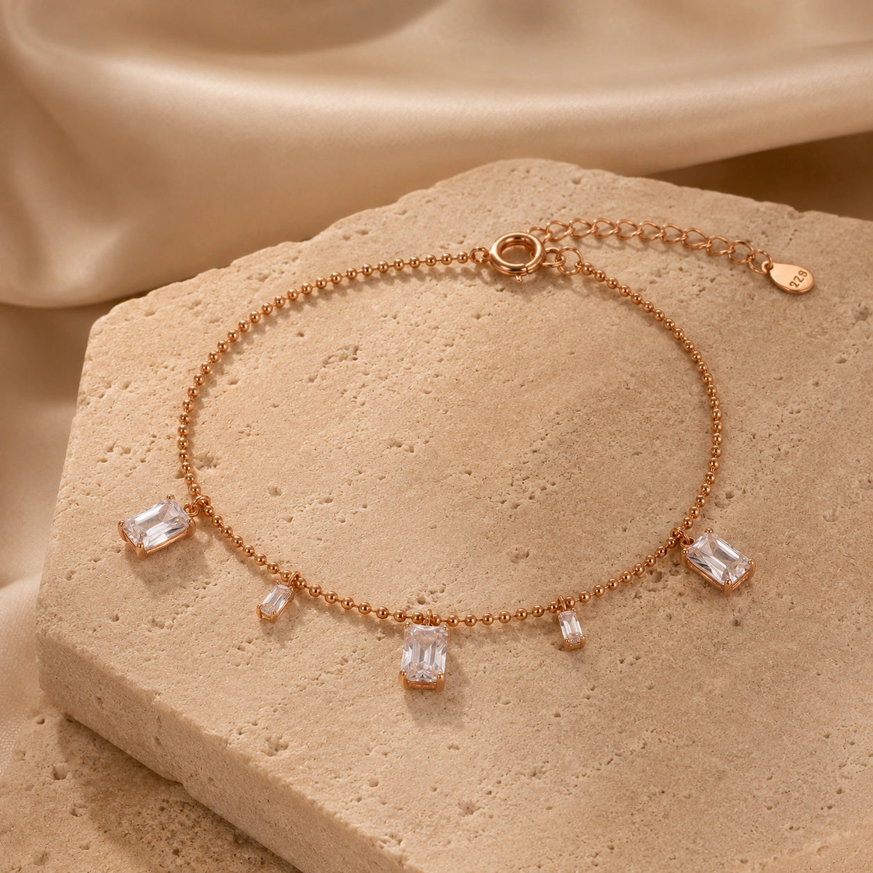 Rose gold 925 sterling silver dangling crystal bracelet for women