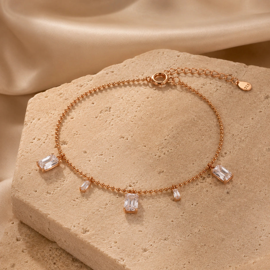 Rose gold 925 sterling silver dangling crystal bracelet for women