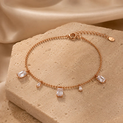 Rose gold 925 sterling silver dangling crystal bracelet for women