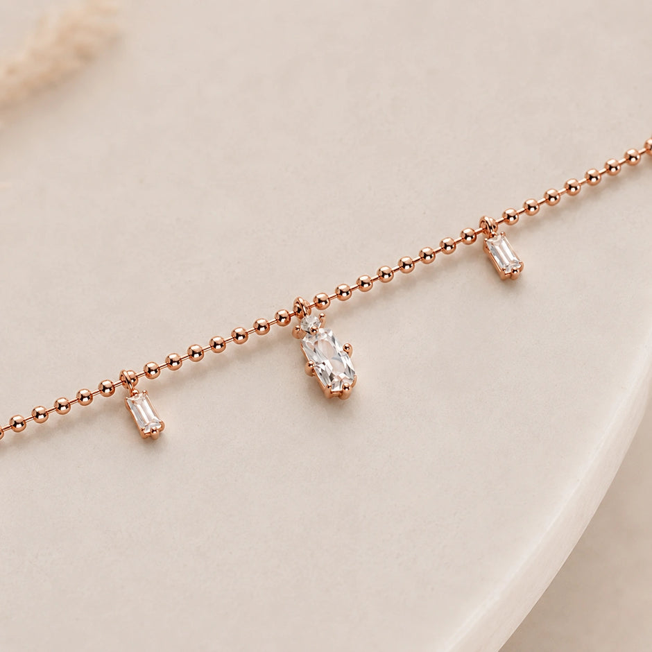 Rose gold 925 sterling silver dangling crystal bracelet for women