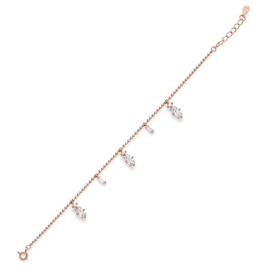 Rose gold 925 sterling silver dangling crystal bracelet for women
