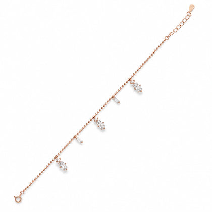 Rose gold 925 sterling silver dangling crystal bracelet for women