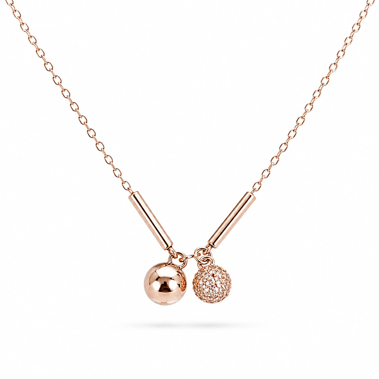 Rose Gold Double Charm 925 Sterling Silver Pendant Chain for Women