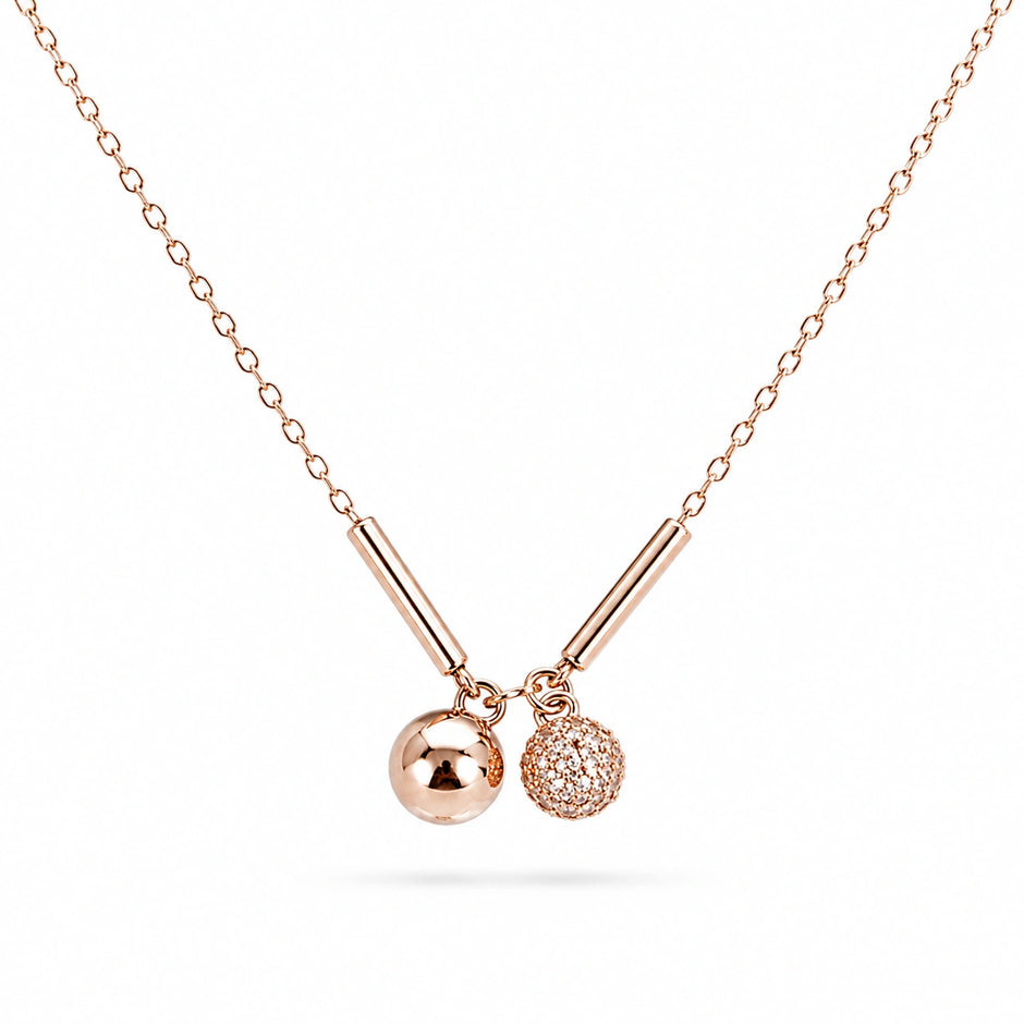 Rose Gold Double Charm 925 Sterling Silver Pendant Chain for Women