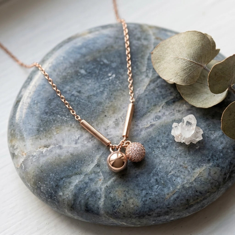 Rose Gold Double Charm 925 Sterling Silver Pendant Chain for Women
