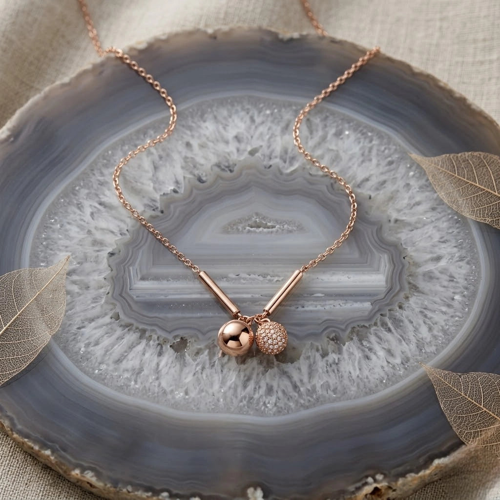 Rose Gold Double Charm 925 Sterling Silver Pendant Chain for Women