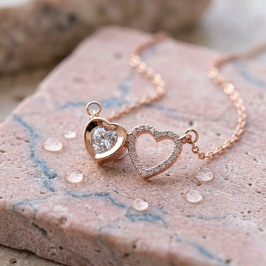 Rose Gold Double Heart 925 Sterling Silver Pendant Chain for Women
