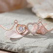 Rose Gold Double Heart 925 Sterling Silver Pendant Chain for Women