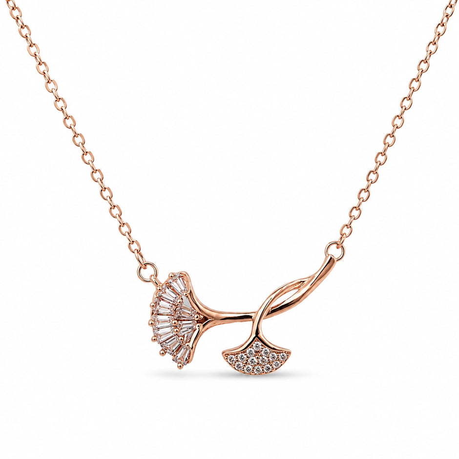 Rose Gold Double Leaf Pendant Chain for Women