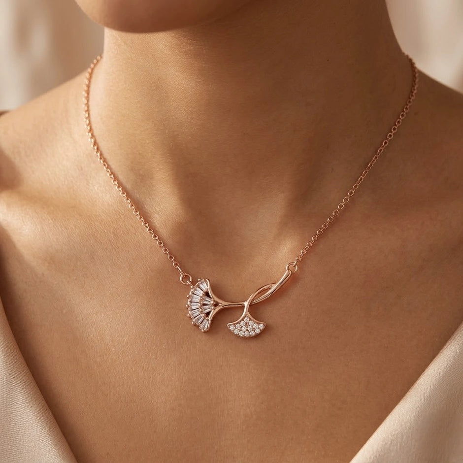 Rose Gold Double Leaf Pendant Chain for Women