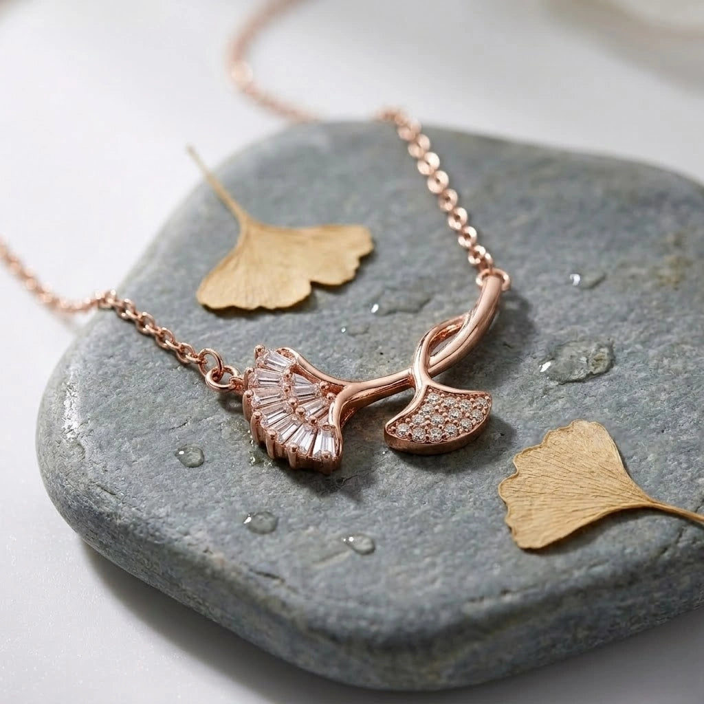Rose Gold Double Leaf Pendant Chain for Women