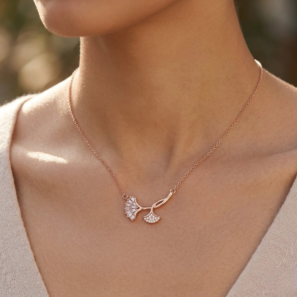 Rose Gold Double Leaf Pendant Chain for Women
