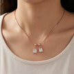 Rose Gold Double Square White Stone Pendant Chain for Women