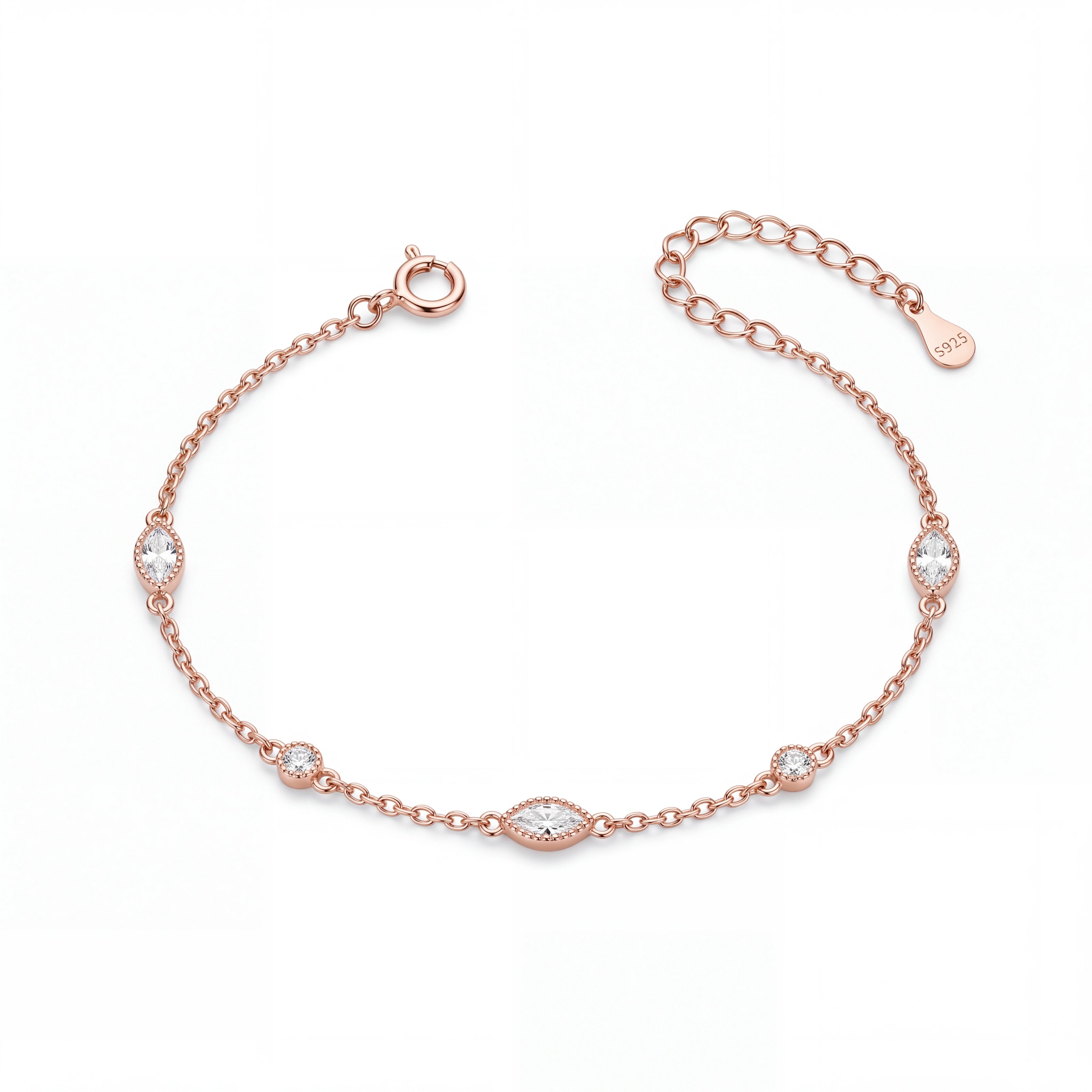 Rose gold 925 sterling silver evil eye crystal bracelet for women
