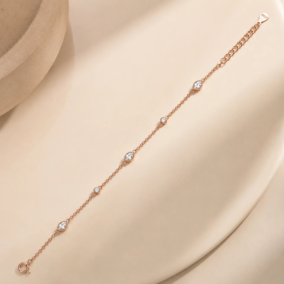 Rose gold 925 sterling silver evil eye crystal bracelet for women