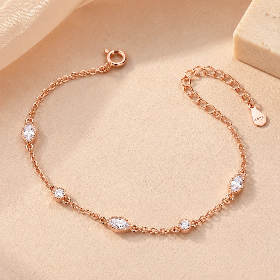Rose gold 925 sterling silver evil eye crystal bracelet for women