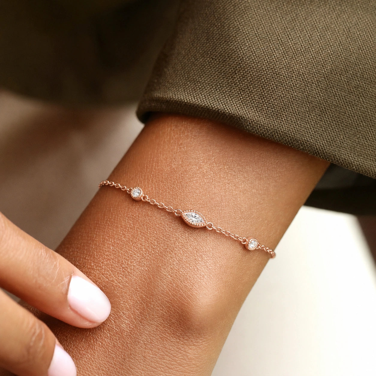 Rose gold 925 sterling silver evil eye crystal bracelet for women