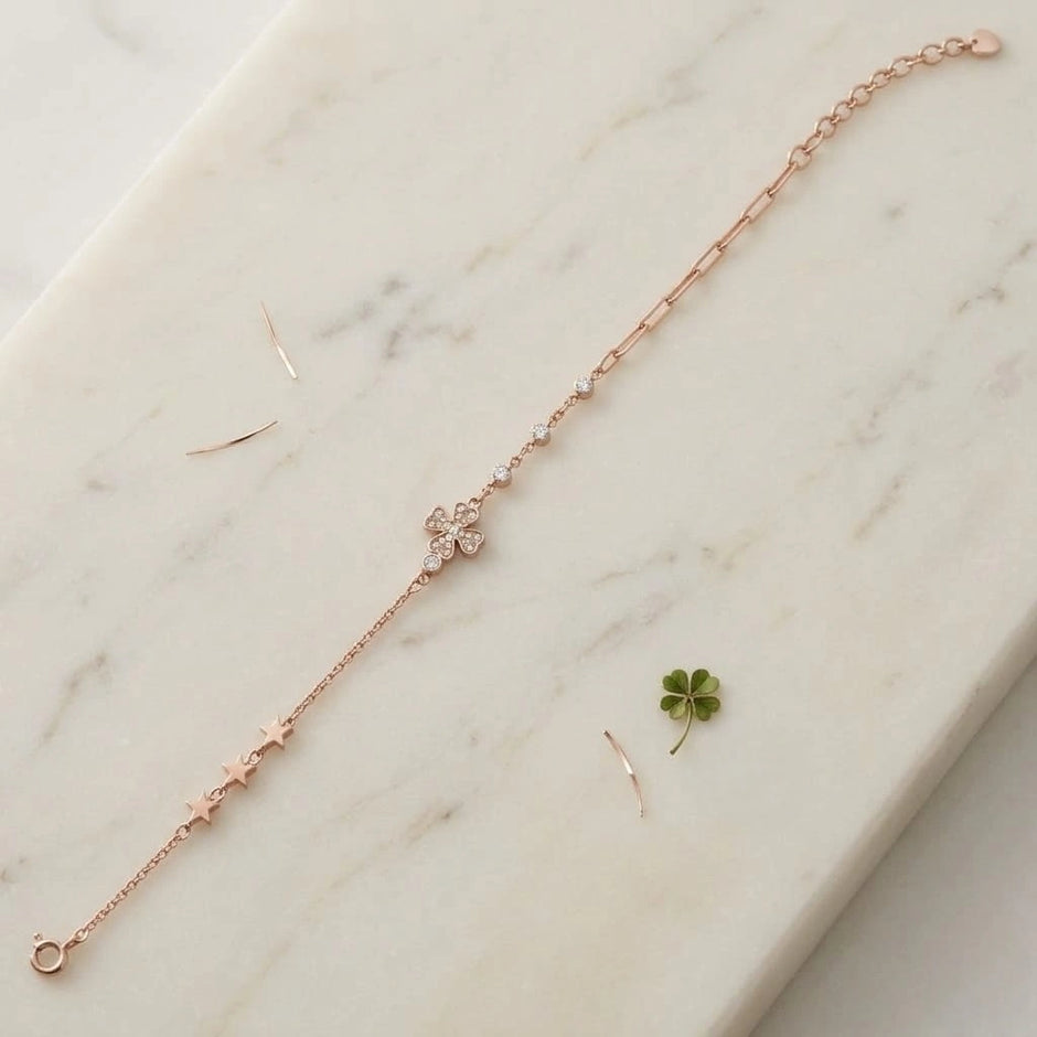 Rose gold 925 sterling silver floral star bracelet for women