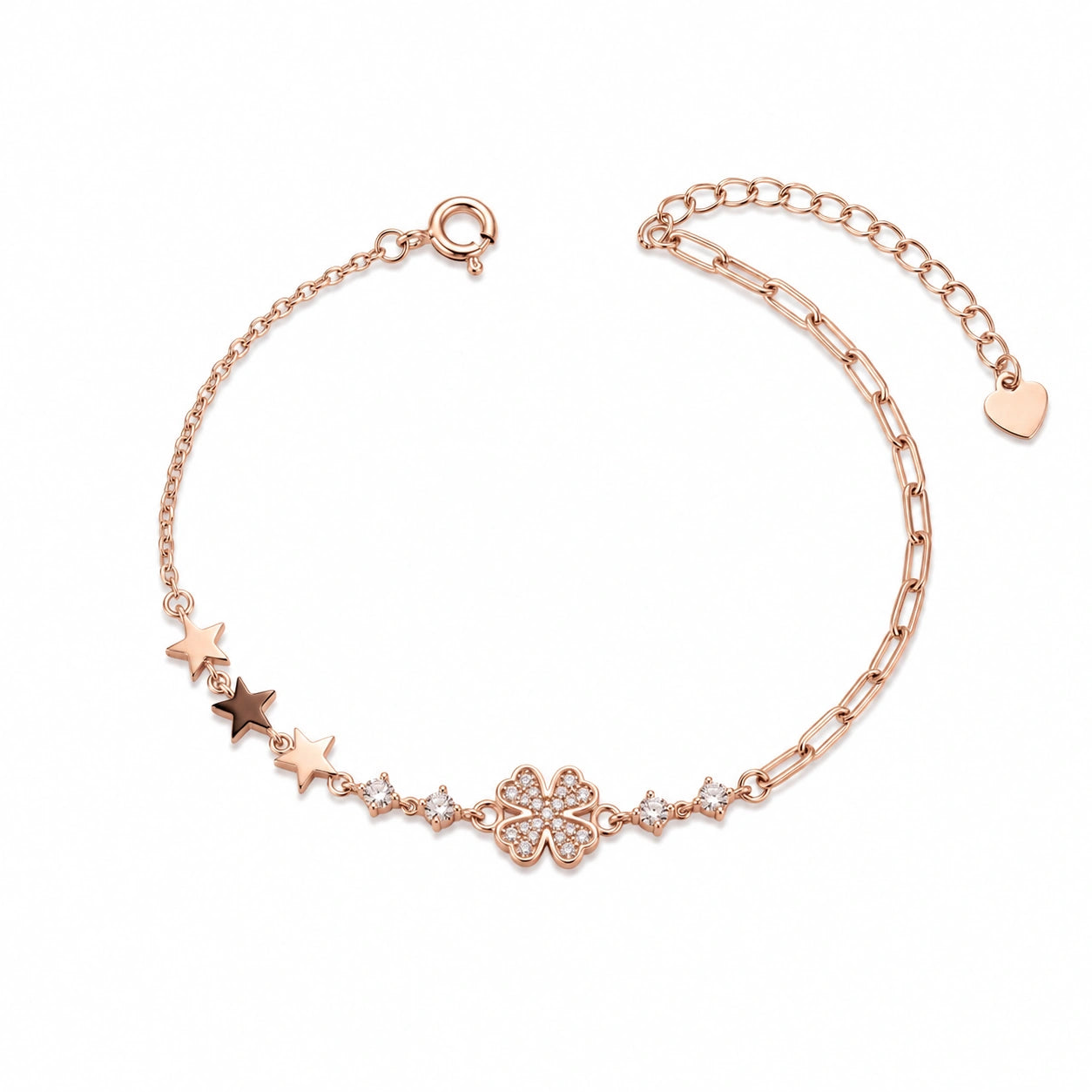 Rose gold 925 sterling silver floral star bracelet for women