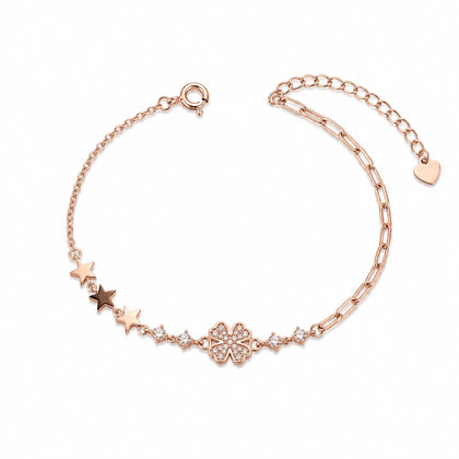 Rose gold 925 sterling silver floral star bracelet for women