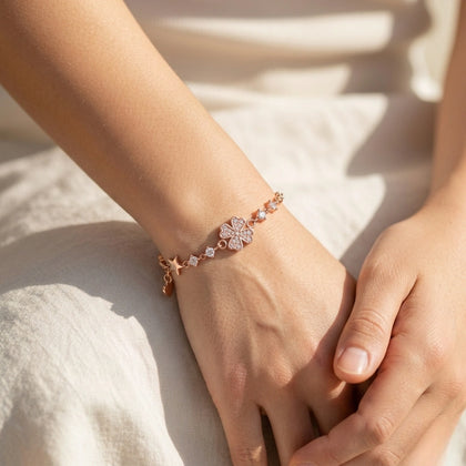 Rose gold 925 sterling silver floral star bracelet for women