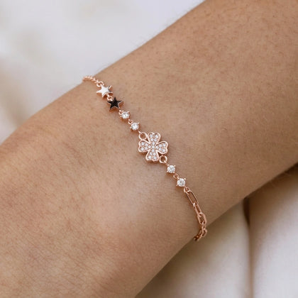 Rose gold 925 sterling silver floral star bracelet for women