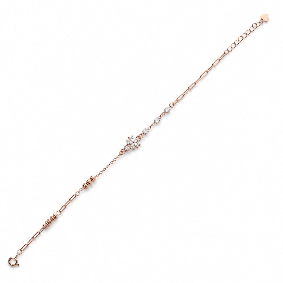 Rose gold 925 sterling silver flower bracelet for women