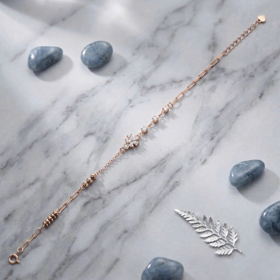 Rose gold 925 sterling silver flower bracelet for women