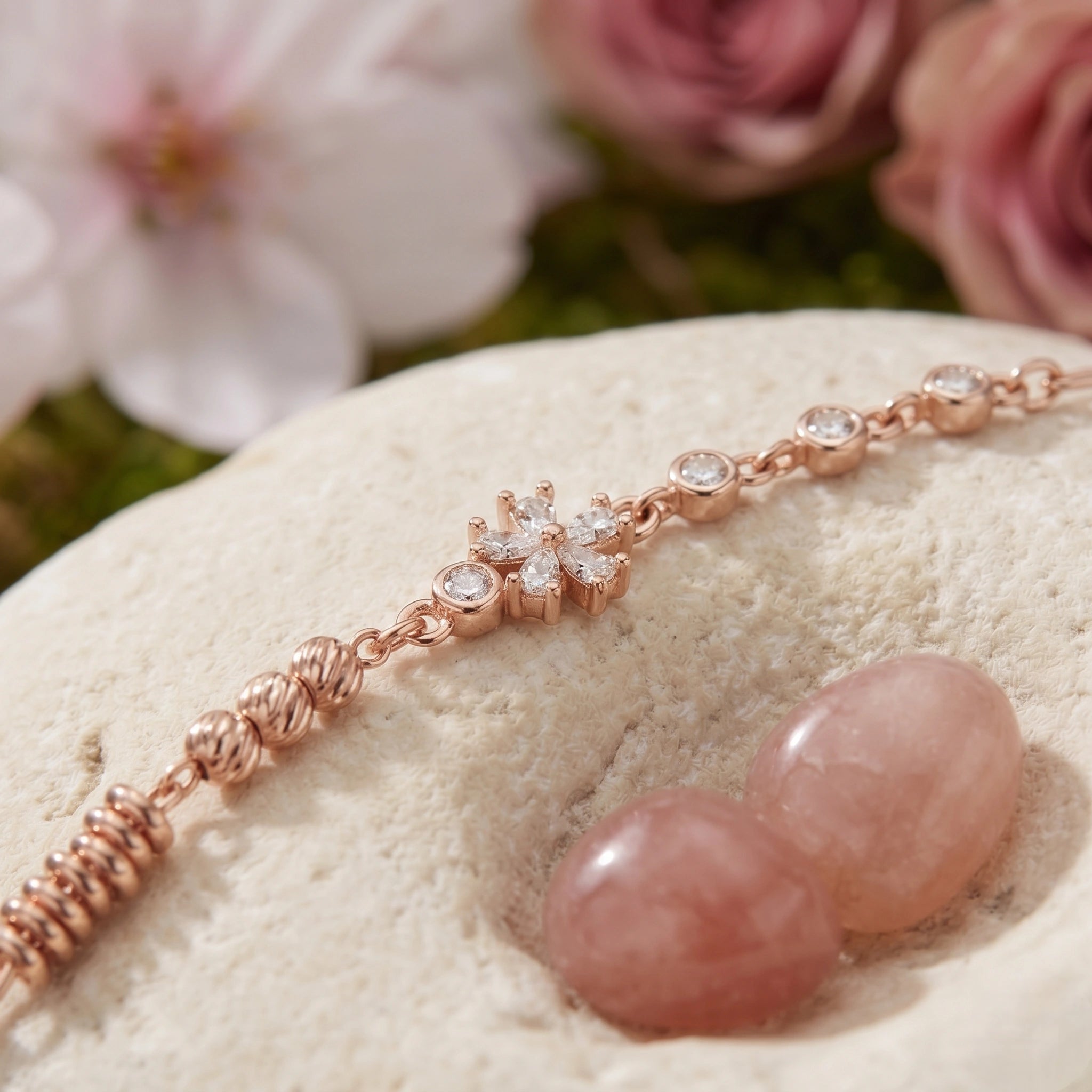 Rose gold 925 sterling silver flower bracelet for women