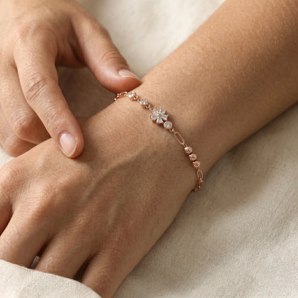 Rose gold 925 sterling silver flower bracelet for women
