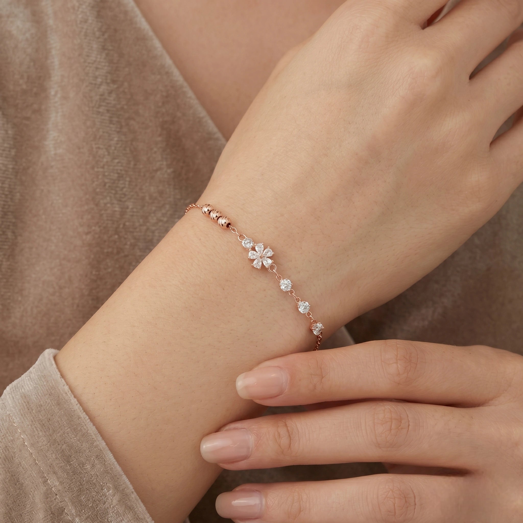 Rose gold 925 sterling silver flower bracelet for women