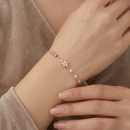 Rose gold 925 sterling silver flower bracelet for women