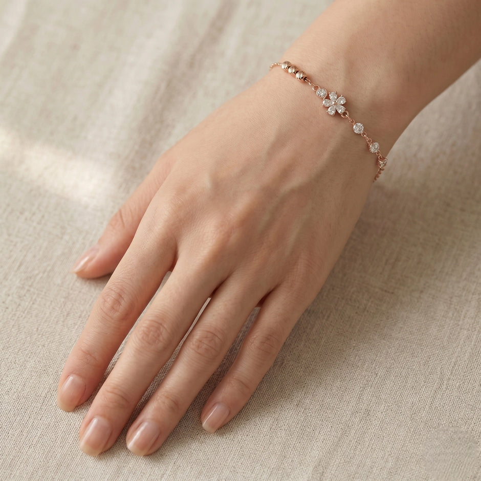 Rose gold 925 sterling silver flower bracelet for women