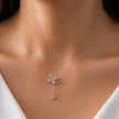 Rose Gold Flower & Square Charm 925 Sterling Silver Pendant Chain for Women