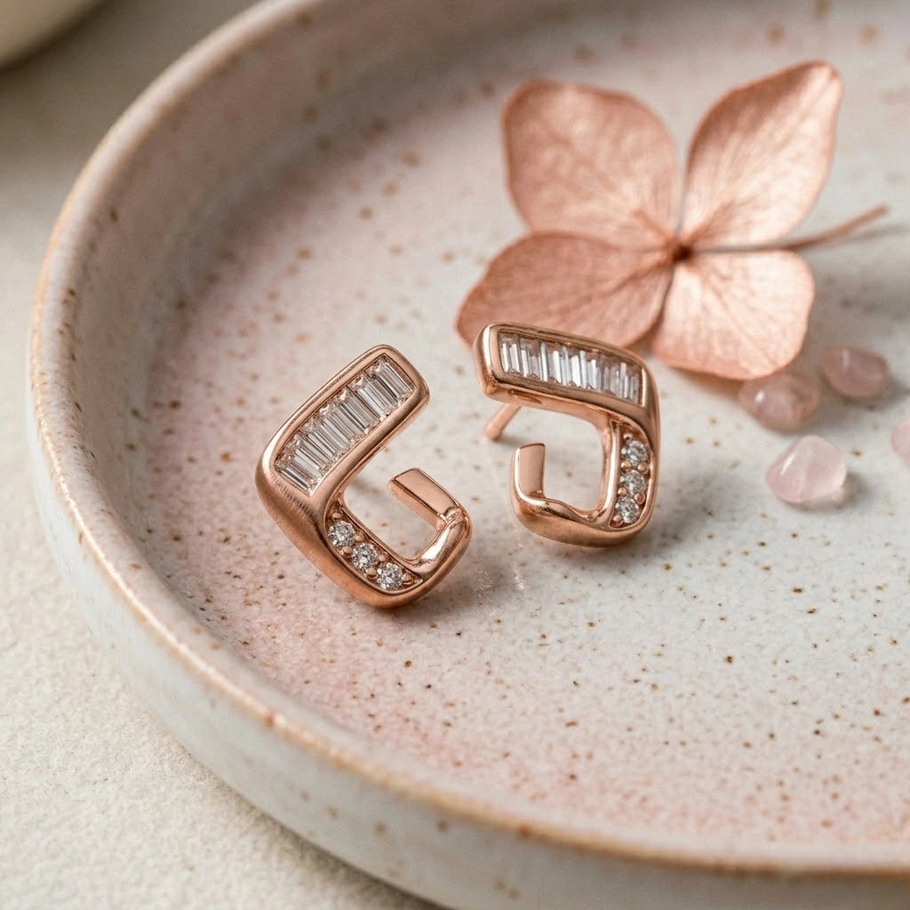 Rose Gold Open Square Diamond 925 Sterling Silver Stud Earrings for Women