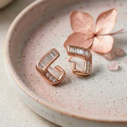 Rose Gold Open Square Diamond 925 Sterling Silver Stud Earrings for Women