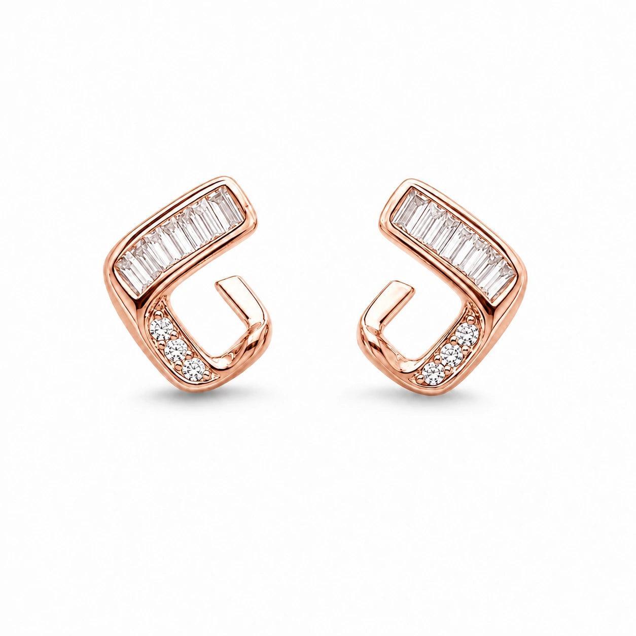 Rose Gold Open Square Diamond 925 Sterling Silver Stud Earrings for Women