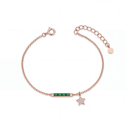 Rose gold 925 sterling silver green bar star bracelet for women
