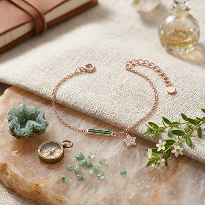 Rose gold 925 sterling silver green bar star bracelet for women