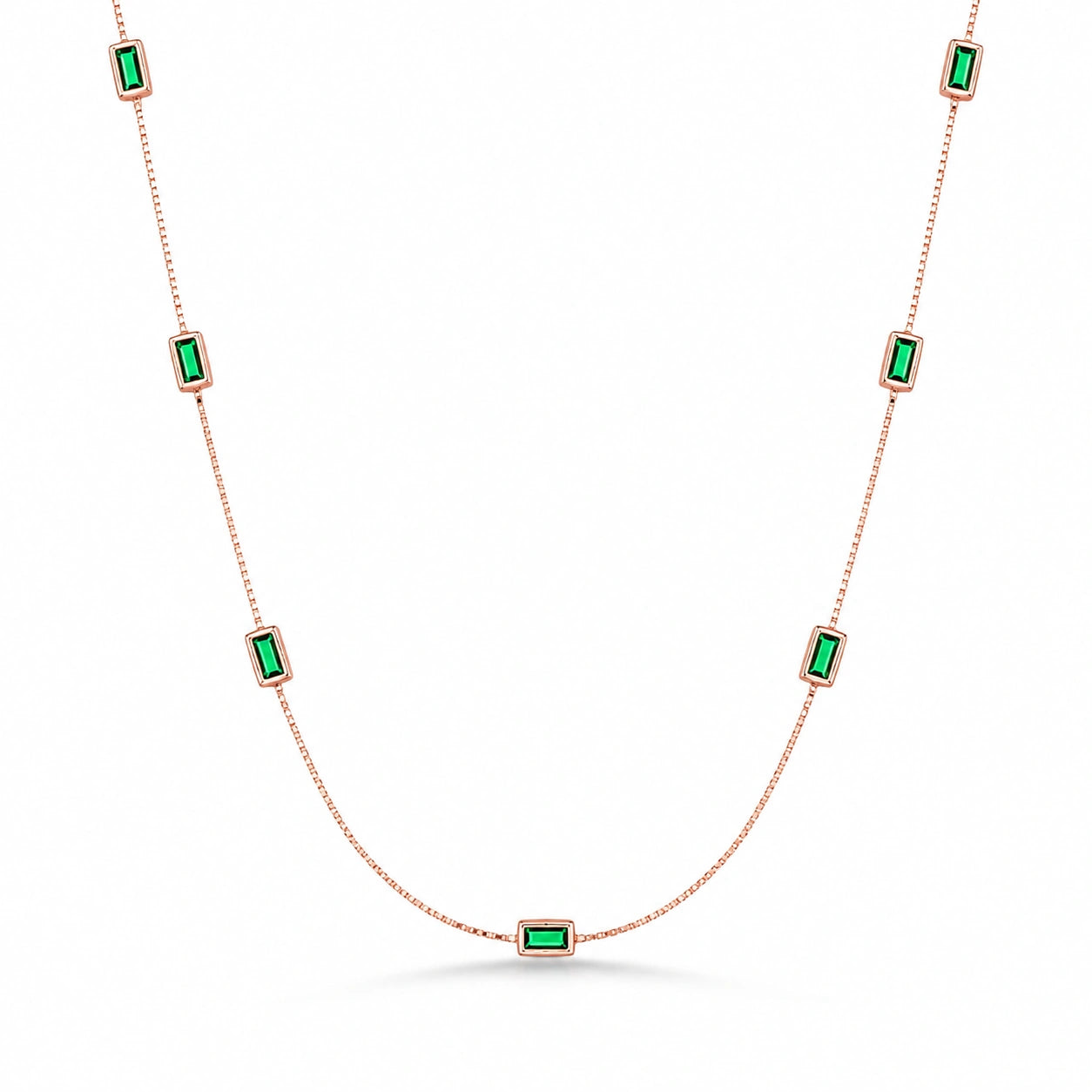 Rose Gold Green Rectangle Charm 925 Sterling Silver Chain for Women