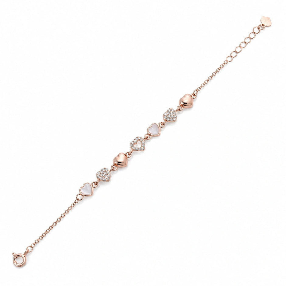 Rose gold 925 sterling silver heart charm bracelet for women