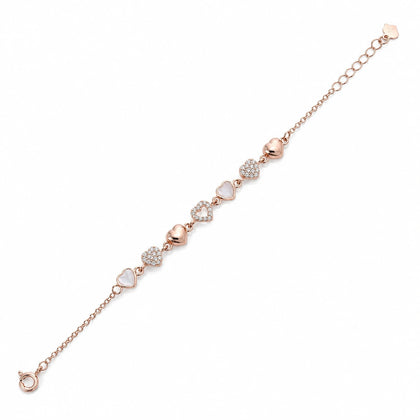 Rose gold 925 sterling silver heart charm bracelet for women
