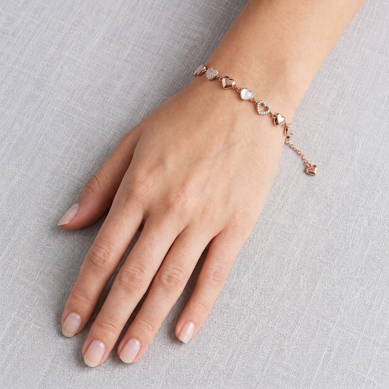 Rose gold 925 sterling silver heart charm bracelet for women
