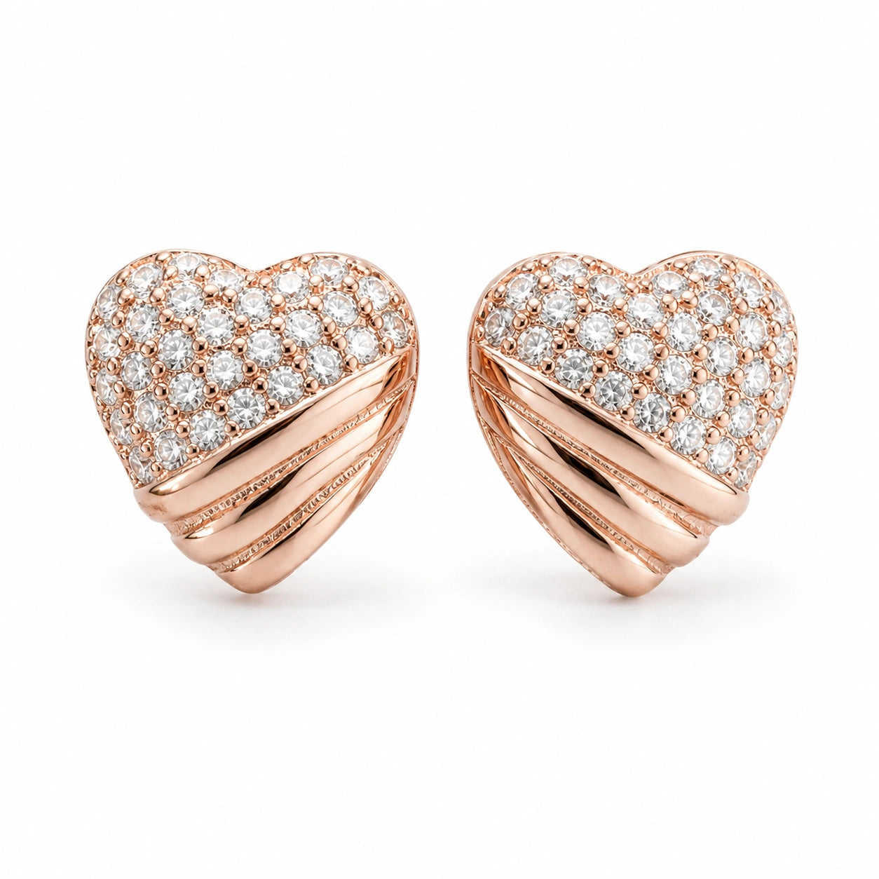Rose Gold Heart Diamond 925 Sterling Silver Stud Earrings for Women