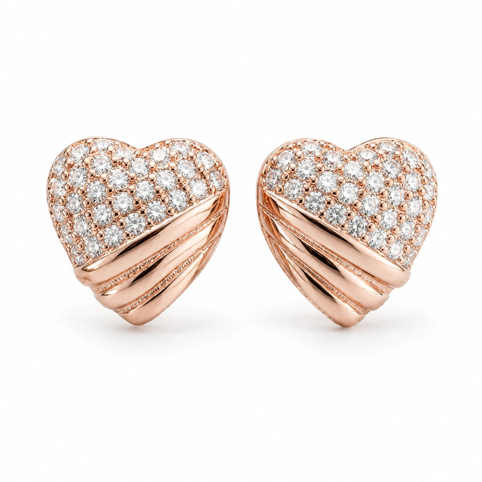 Rose Gold Heart Diamond 925 Sterling Silver Stud Earrings for Women