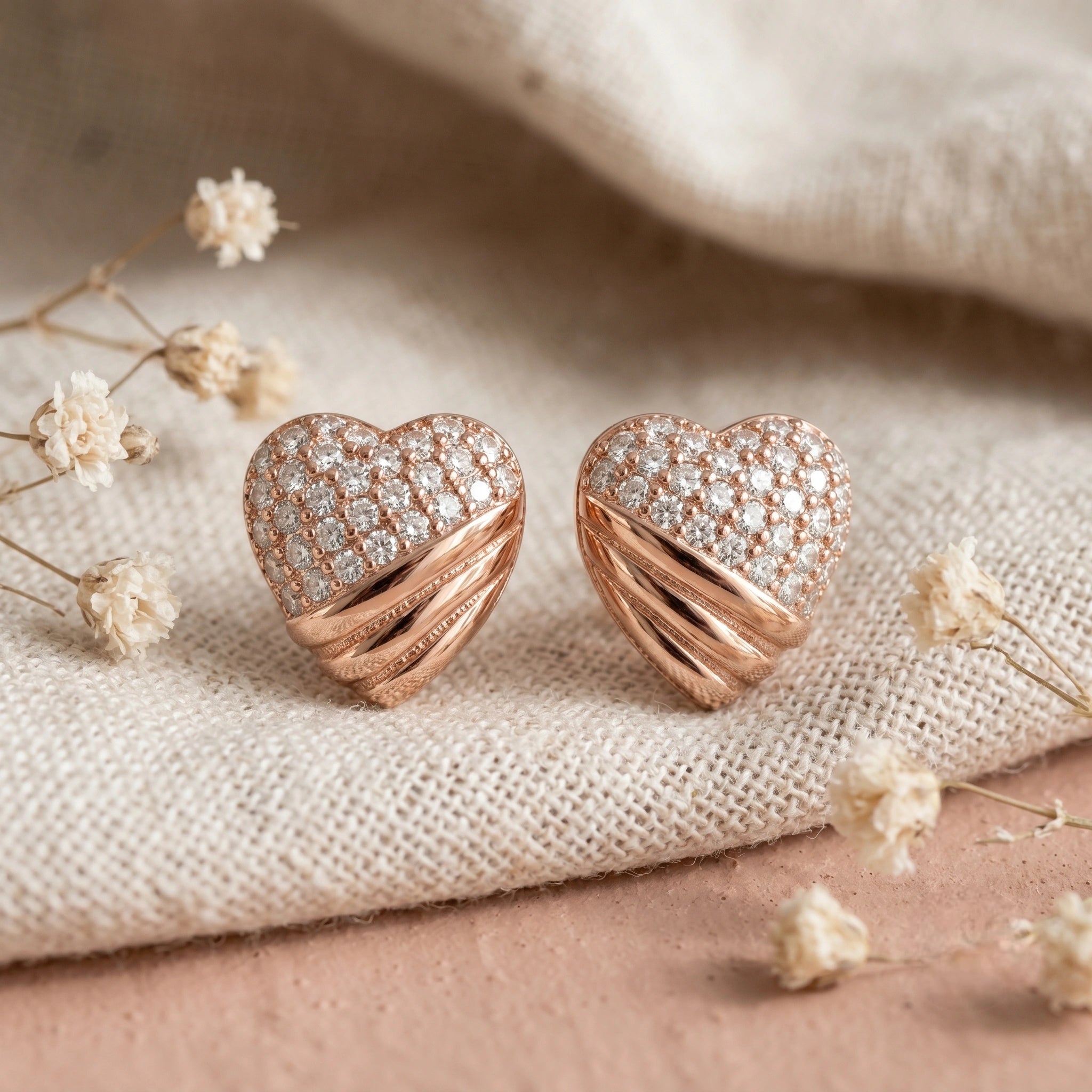 Rose Gold Heart Diamond 925 Sterling Silver Stud Earrings for Women