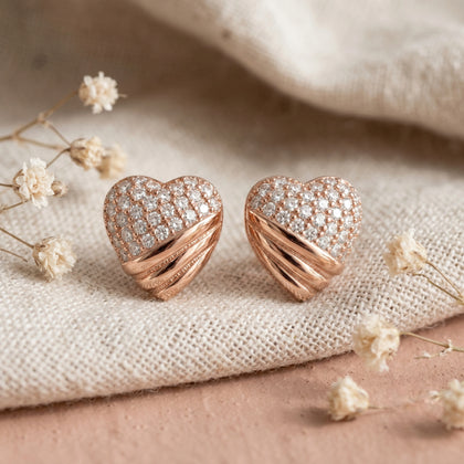 Rose Gold Heart Diamond 925 Sterling Silver Stud Earrings for Women